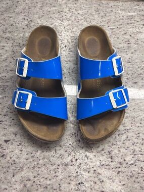 Womens Birkenstock Blue Double-Buckle Slide Sandals size 5